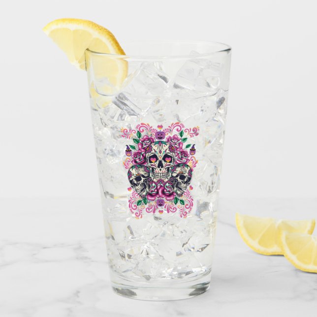 Floral de calavera, acuarela de esqueleto rosa, Ha (Anverso (hielo))