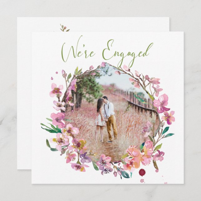 Floral de cerezo rosado Añadir compromiso de foto (Anverso / Reverso)