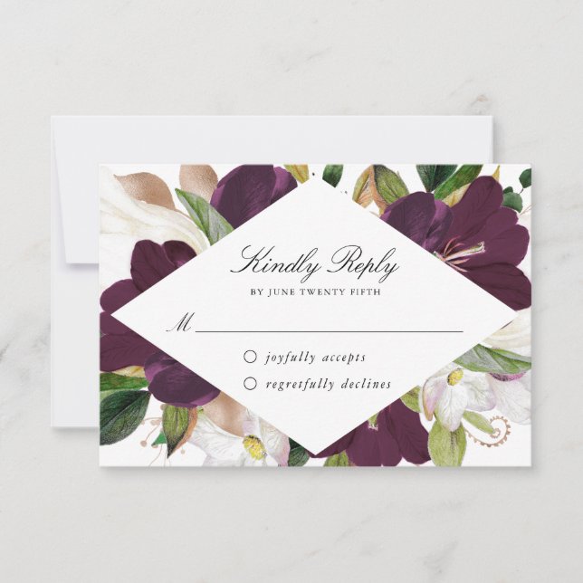 Floral de ciruelas oscuras | Tarjeta RSVP (Anverso)