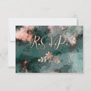 Floral de cobre sobre RSVP negro y Verde azulado