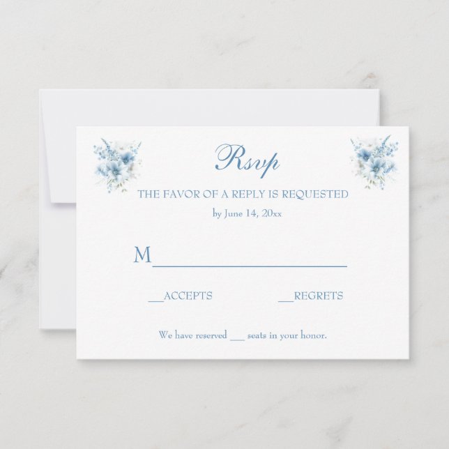 Floral de color azul RSVP (Anverso)