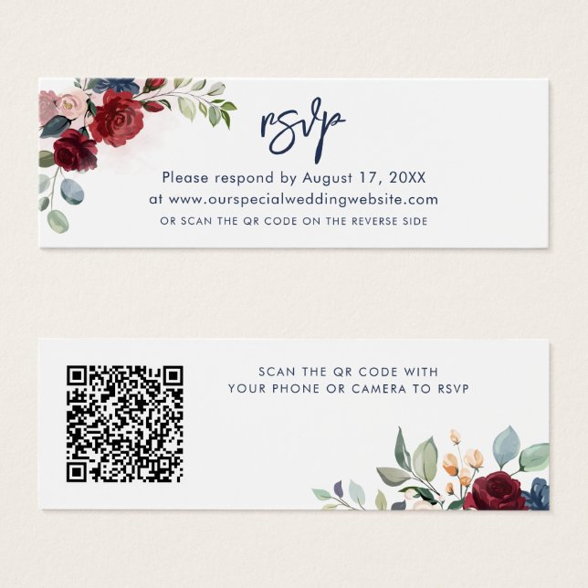 Floral de color de agua QR Código Script Wedding T (Anverso y reverso)