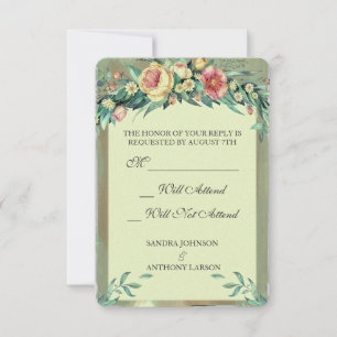 Floral de color de agua verde y boda rosa RSVP
