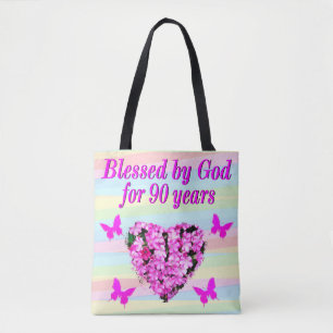 FLORAL DE COLOR ROSA 90º CUMPLEAÑOS BOLSA DE TOTE