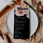Floral de colores audaces | Menú de cena Boda negr<br><div class="desc">Esta floral audaz y colorida | el menú de la cena de boda negro hará las delicias de su boda botánico moderno. Las grandes acuarelas de color rosa rosa oscuro, naranja quemado, flores de rosa polvorientas y las vistas a los melocotones o a los albaricoques de la vegetación le dan...</div>