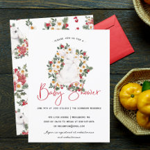 Floral de conejo de invierno | Invitación de Baby 