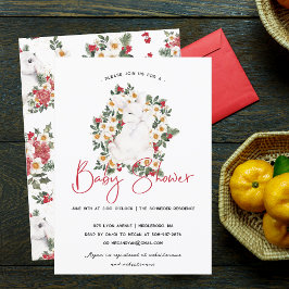 Floral de conejo de invierno | Invitación de Baby