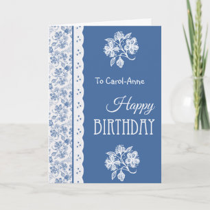 Floral de encargo del azul añil de la tarjeta de