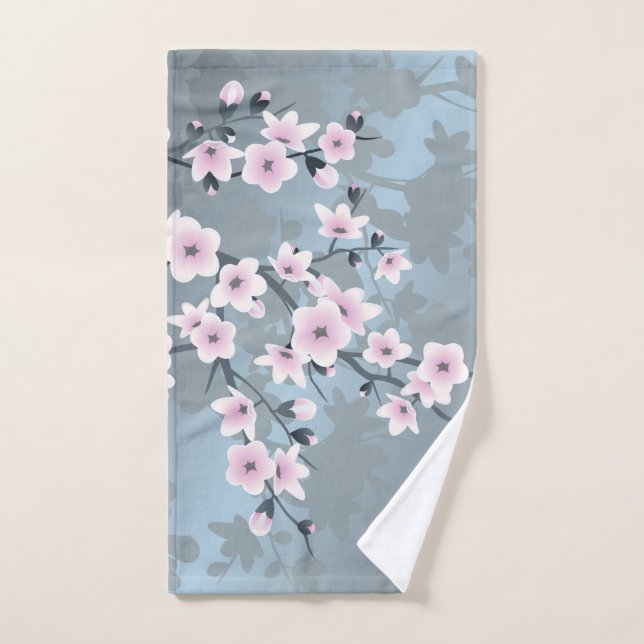 Floral de flores de cerezo Dusky rosa Dusto Azul (Toalla de mano)
