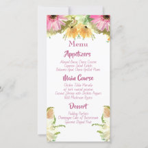 Floral de flores silvestres Boda Menus