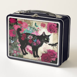 Floral De Gato Negro Con Rosas Y Bélula