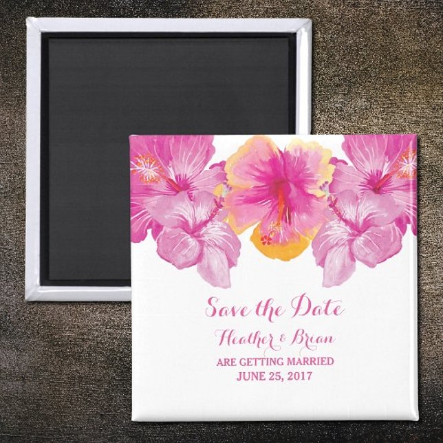 Floral de Hibiscus Brushed Guardar el imán de fech (Brushed Hibiscus Floral Save the Date Magnet)