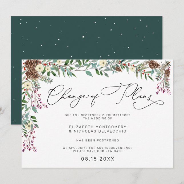 Floral de Invierno | Anuncio de Boda Pospuesta (Anverso / Reverso)