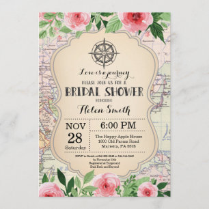 Floral de invitación a ducha de novia para viajes