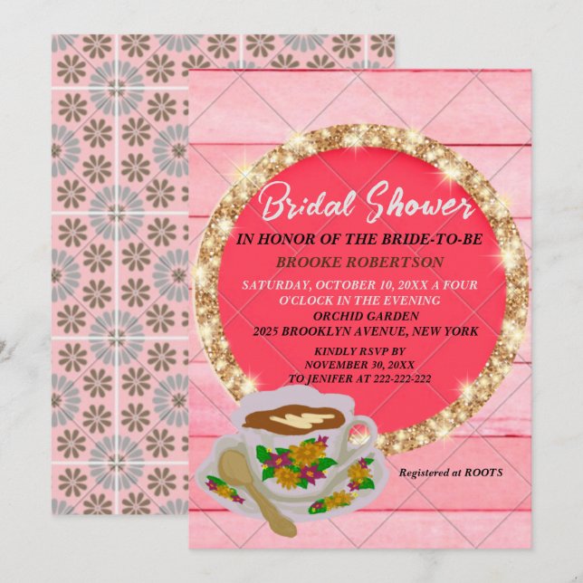Floral de invitación a fiesta de té de ducha de no (Anverso / Reverso)