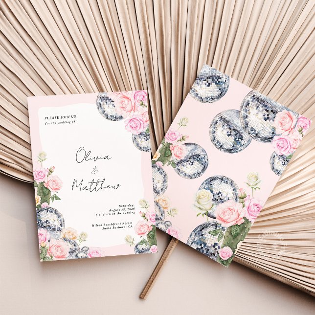 Floral de invitación a la boda de bolas de disco (Subido por el creador)