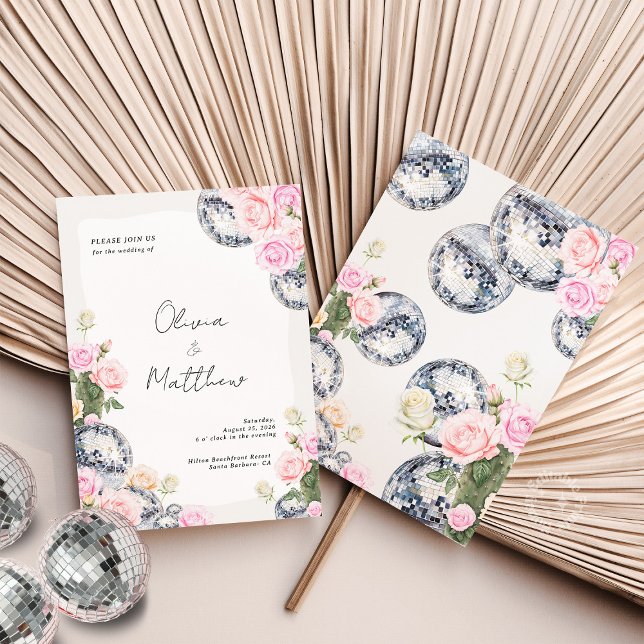 Floral de invitación a la boda de bolas de disco (Disco Ball Wedding Invitation Floral)