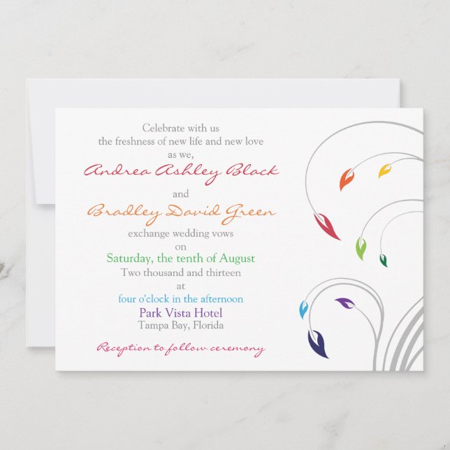 Floral de invitación a la boda del arcoiris (Anverso)