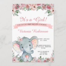 Floral de invitación a la ducha de bebé elefante