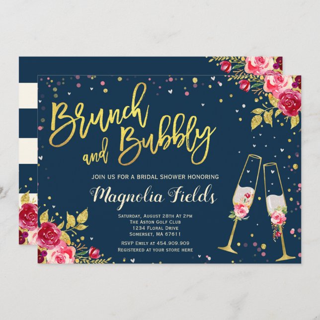 Floral De Invitación A La Ducha De Novias De Brunc (Anverso / Reverso)