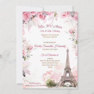 Floral de invitación a la quinceañera rosada temát