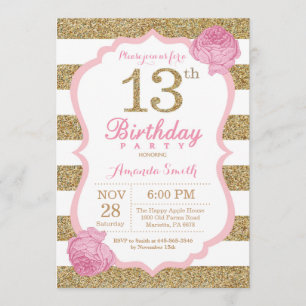 Floral de invitación a los 13 años de color rosa y