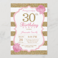 Floral de invitación a los 30 años de color rosa y