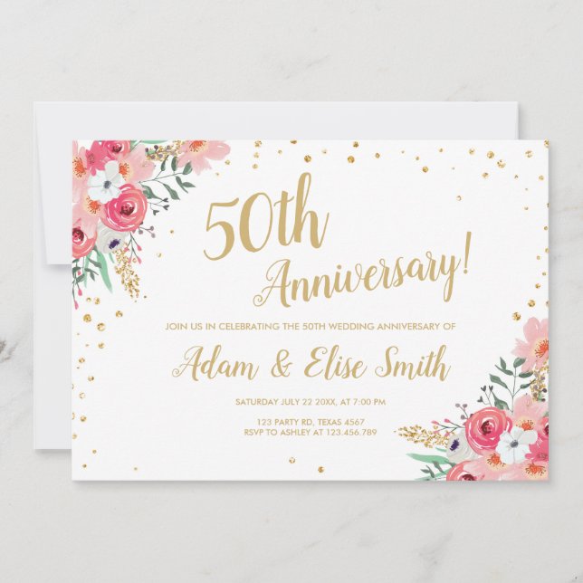 Floral de invitación al 50° Aniversario Boda Rústi (Anverso)