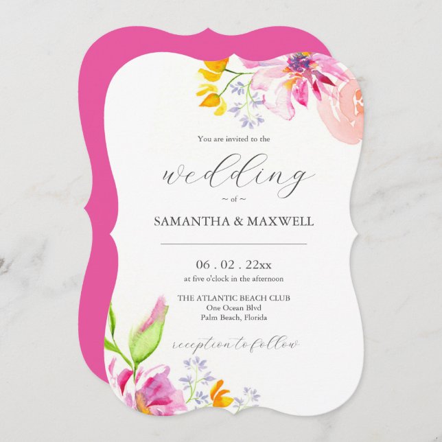 Floral de invitación de boda única (Anverso / Reverso)