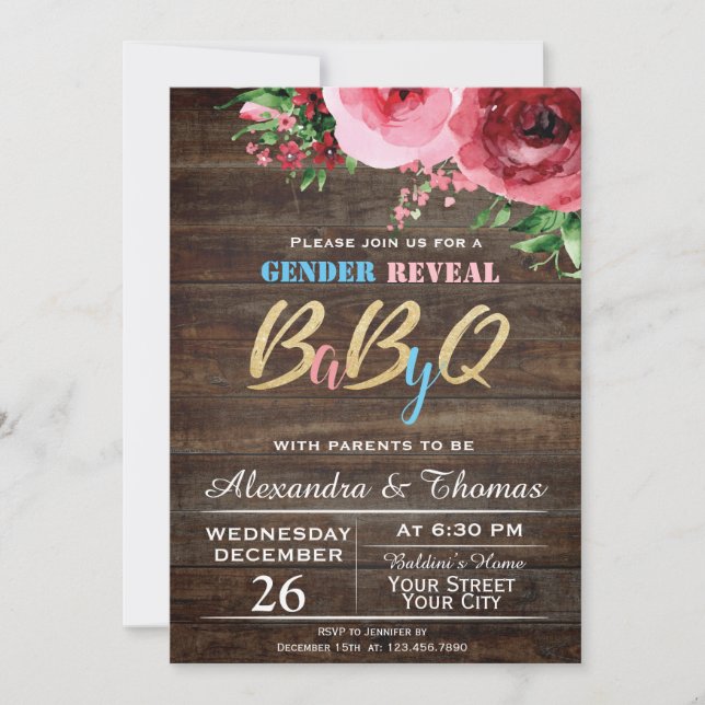 Floral de invitación para Baby Shower de revelació (Anverso)
