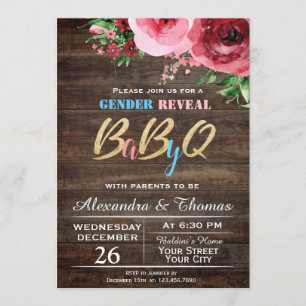 Floral de invitación para Baby Shower de revelació
