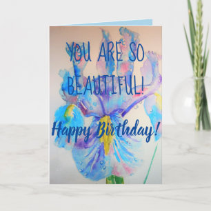 Floral de Iris Azul, tarjeta de cumpleaños tan her