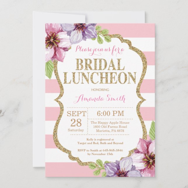 Floral de la invitación al almuerzo de novias rosa (Anverso)