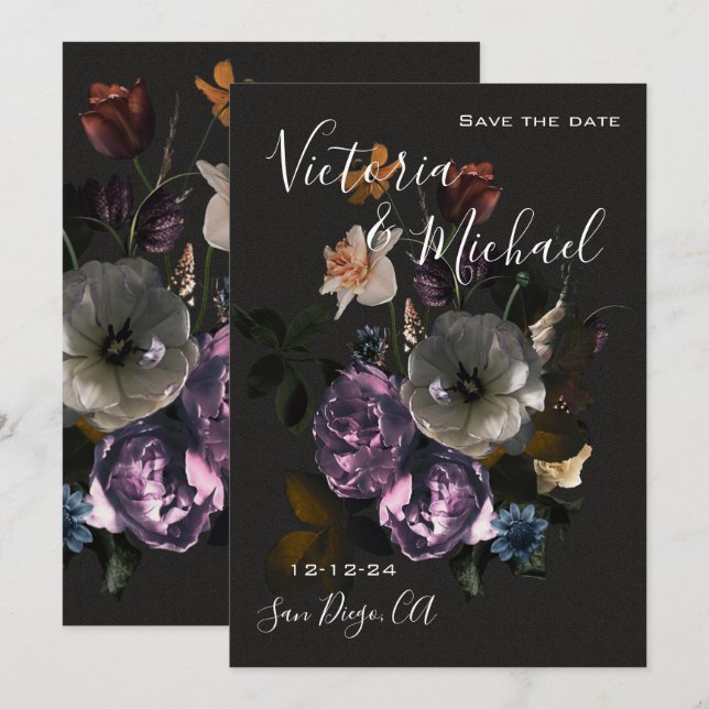Floral de la luna Guardar la invitación de la boda (Anverso / Reverso)