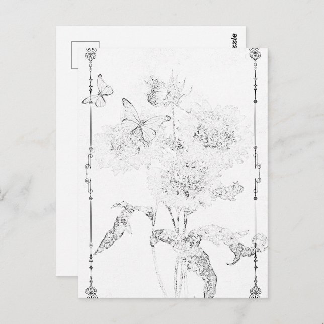 FLORAL DE LA MARIPOSA | Postales pintables© Postca (Anverso / Reverso)