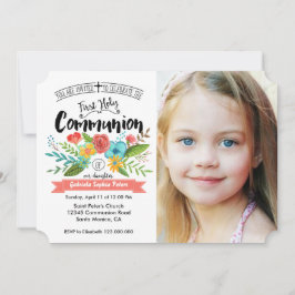 Floral de la primera comunión sagrada | Invitacion