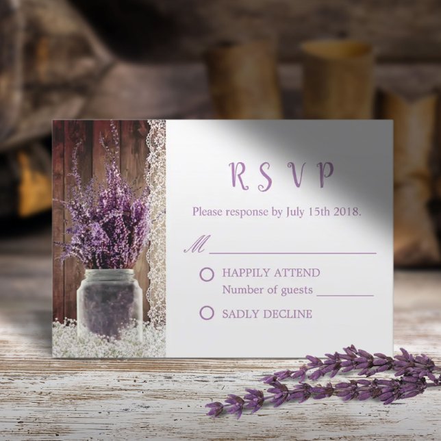 Floral de lavanda rústica Mason Jar Wedding RSVP (Subido por el creador)
