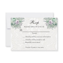Floral de lavanda verde de encaje blanco MInt RSVP