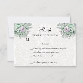 Floral de lavanda verde de encaje blanco MInt RSVP