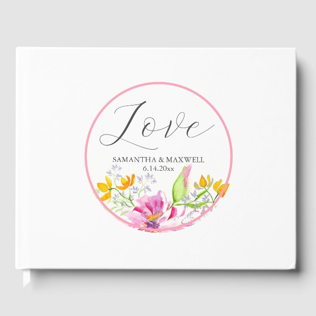 Floral de libros de invitados Bodas personalizados (Anverso)