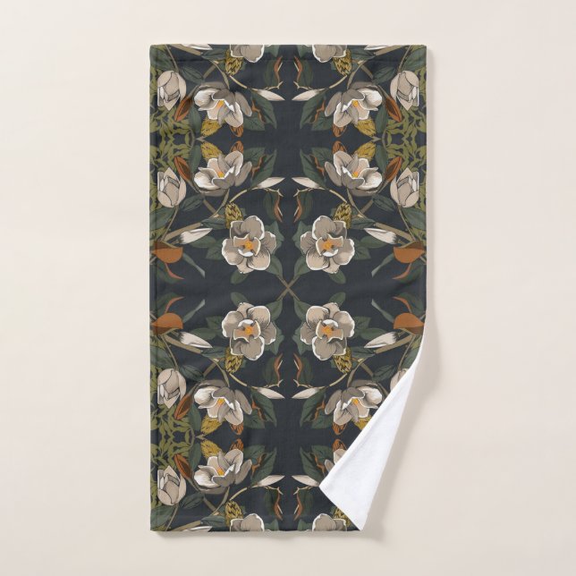 Floral de magnolia gris oscuro (Toalla de mano)