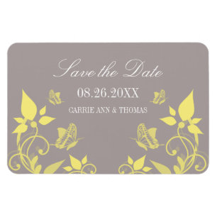 Floral de mariposa amarilla salva el imán de fecha