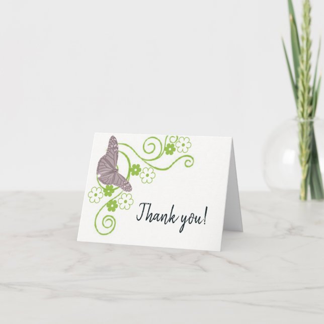 Floral de mariposa rosa gracias a las tarjetas (Anverso)