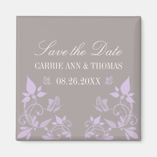 Floral de mariposa salva el imán de fecha, Lilac (Frente)