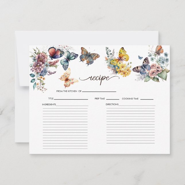 Floral de mariposa | Tarjeta de receta de ducha de (Anverso)