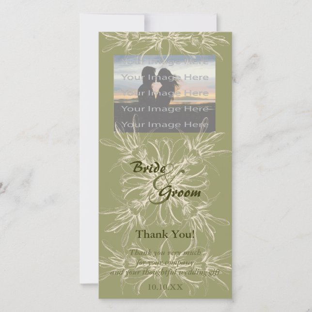 Floral de oliva antigua gracias tarjeta fotográfic (Anverso)