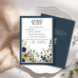 Floral de oro azul de forma elegante boda RSVP