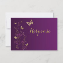 Floral de oro morado con mariposas Tarjeta RSVP 2