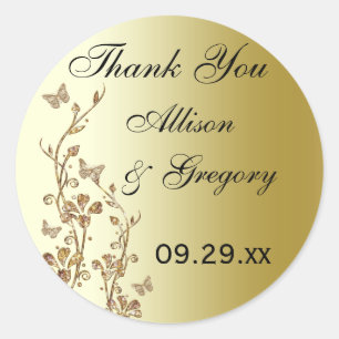 Floral de oro negro con mariposas Pegatina