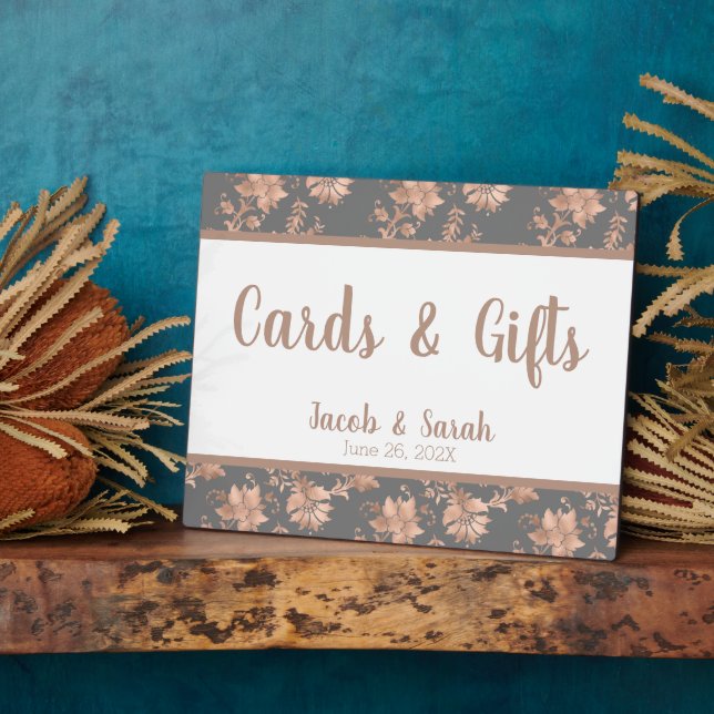 Floral de oro Rosa sobre placa de mesa de regalo g